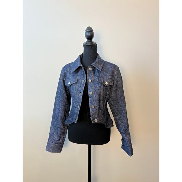 LVIR Wool Stitch Curved Hem Button Up Jacket in Blue Small Long Sleeve Pockets - Picture 2 of 5